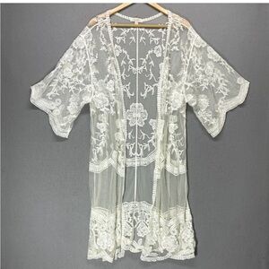 Dizzy Sheer Floral Lace Robe - Cream